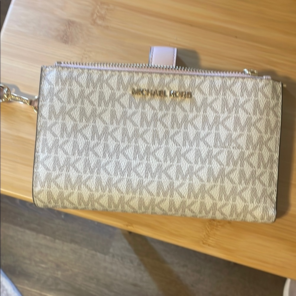 Michael Kors Cream amd Pink Clutch with Gold Accents